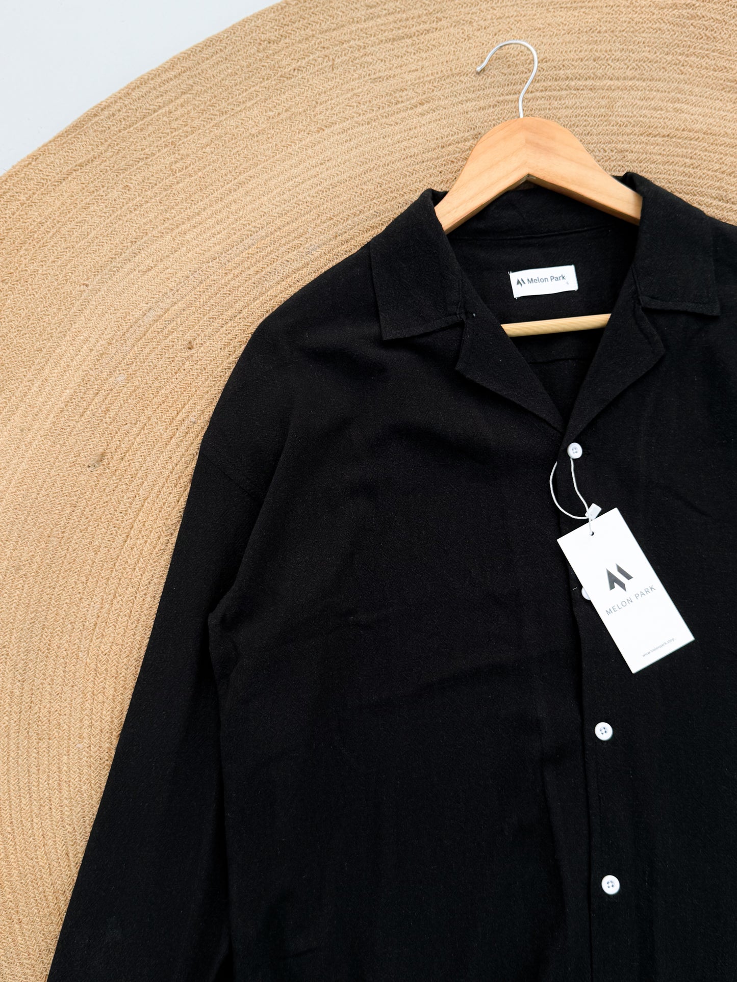 Drop-shoulder Cuban full sleeve shirt - Black
