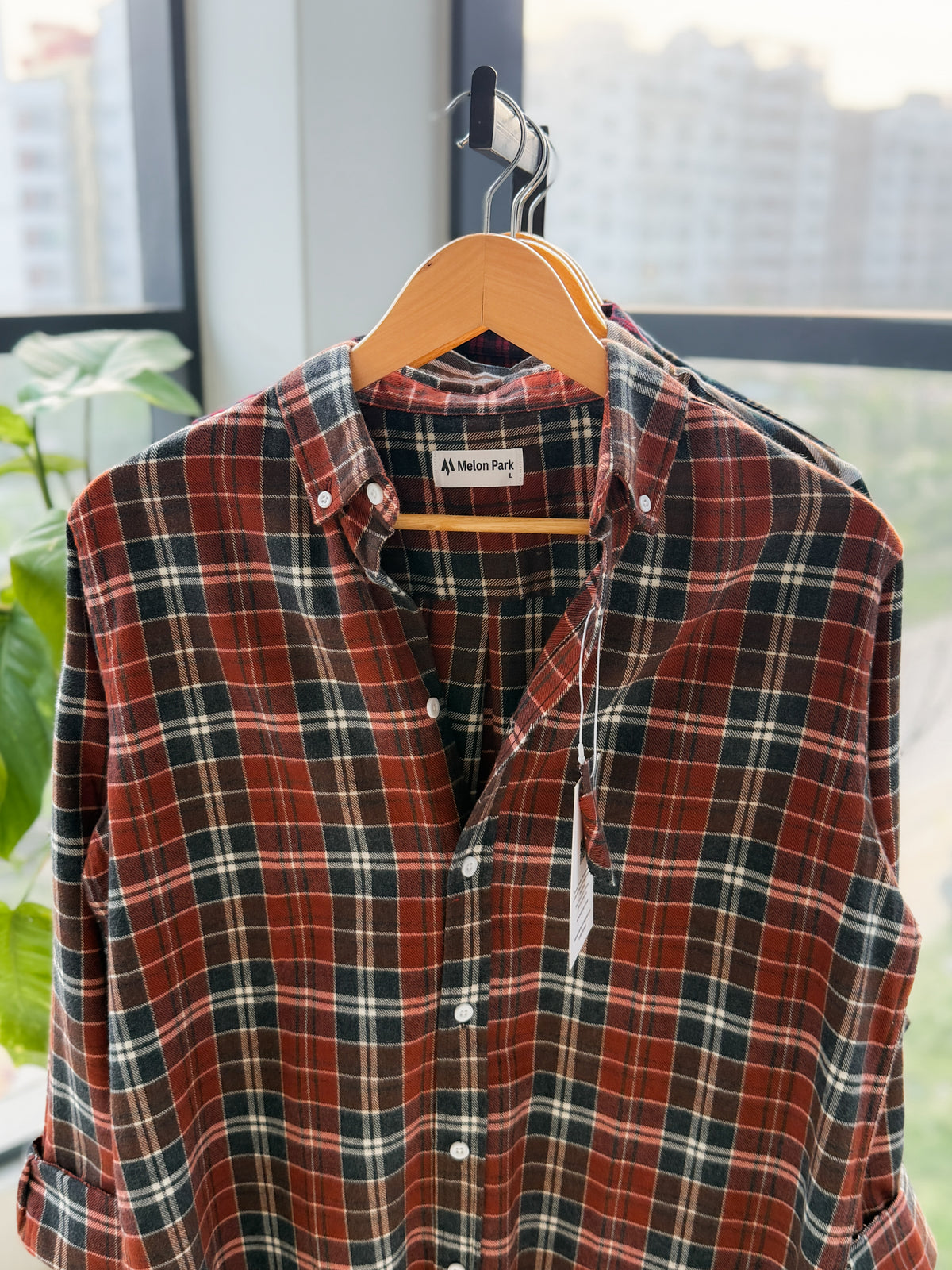 Gentle check shirt - Brick Mahogany