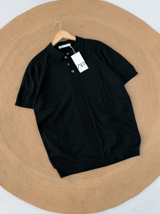 Velour Knit polo - Black