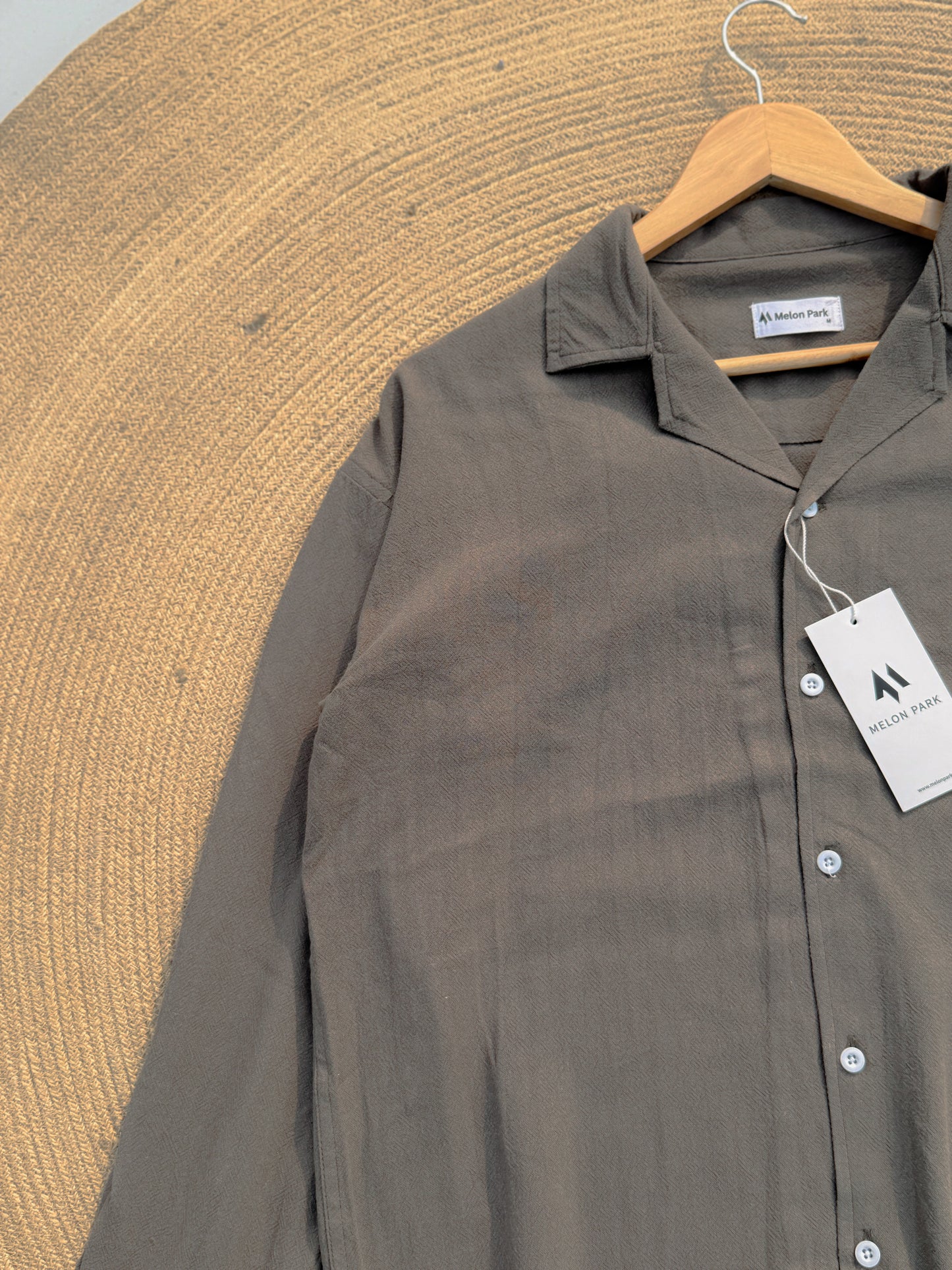 Drop-shoulder Cuban full sleeve shirt - Textured Grey