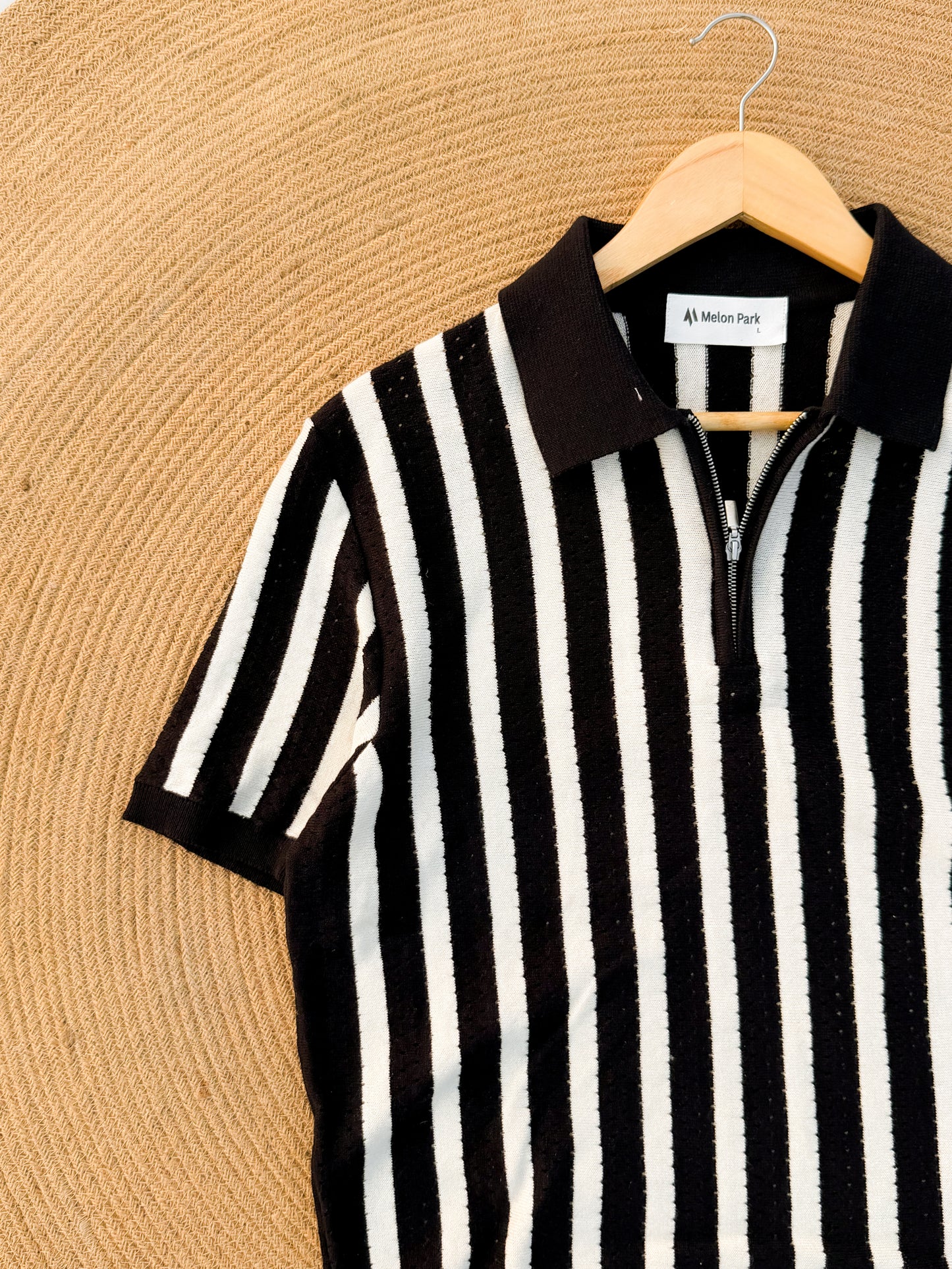 Classic Zipper Polo - Black with White