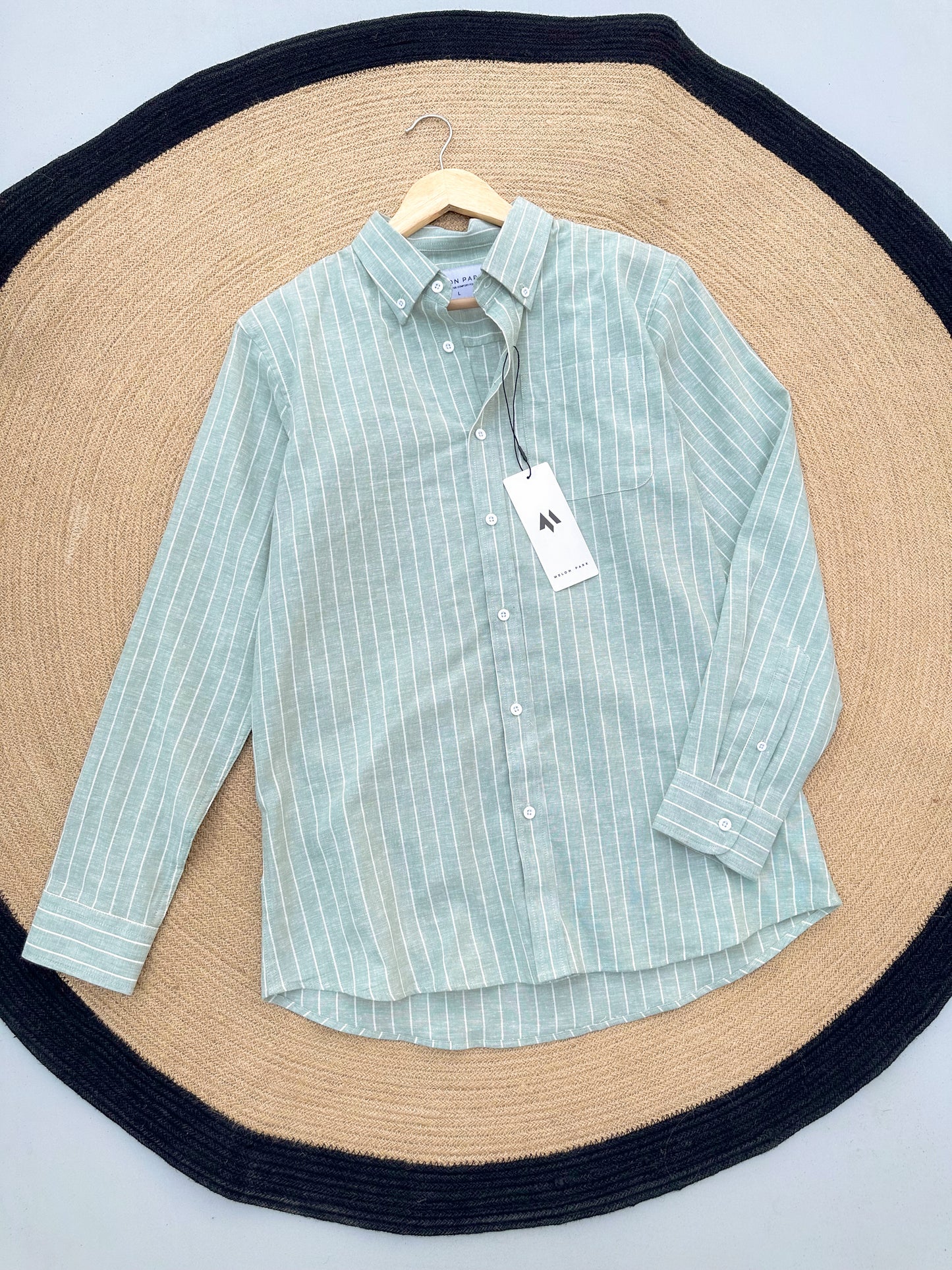 Linen Full sleeve Shirt- Mint Stripe