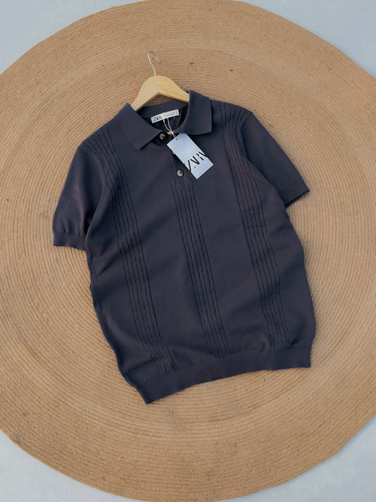 Velour Knit polo - Dark Grey