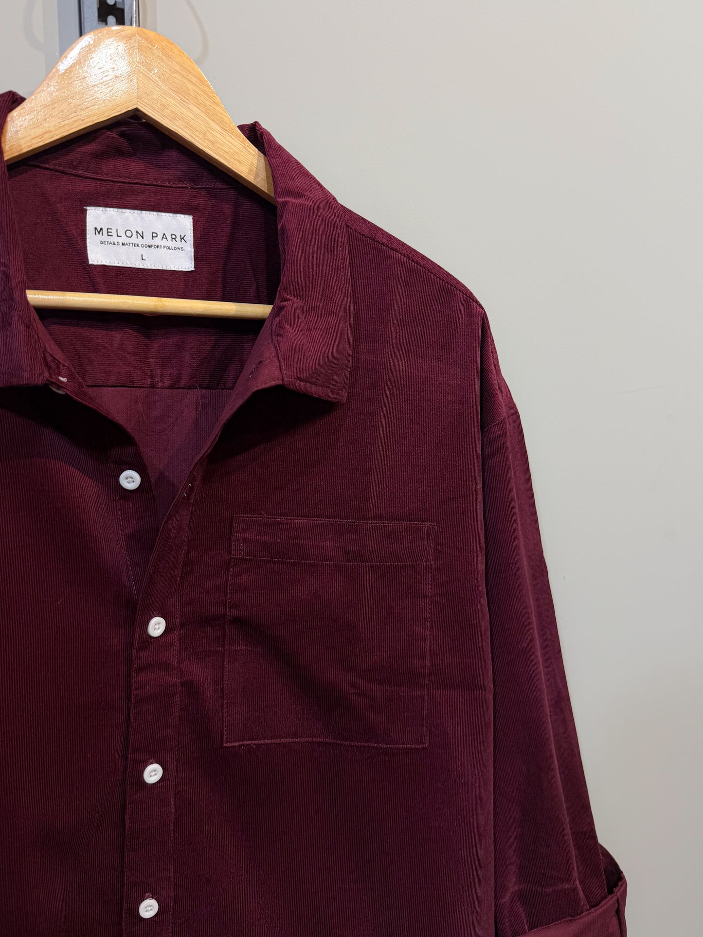 Corduroy Dropshoulder Shirt - Maroon