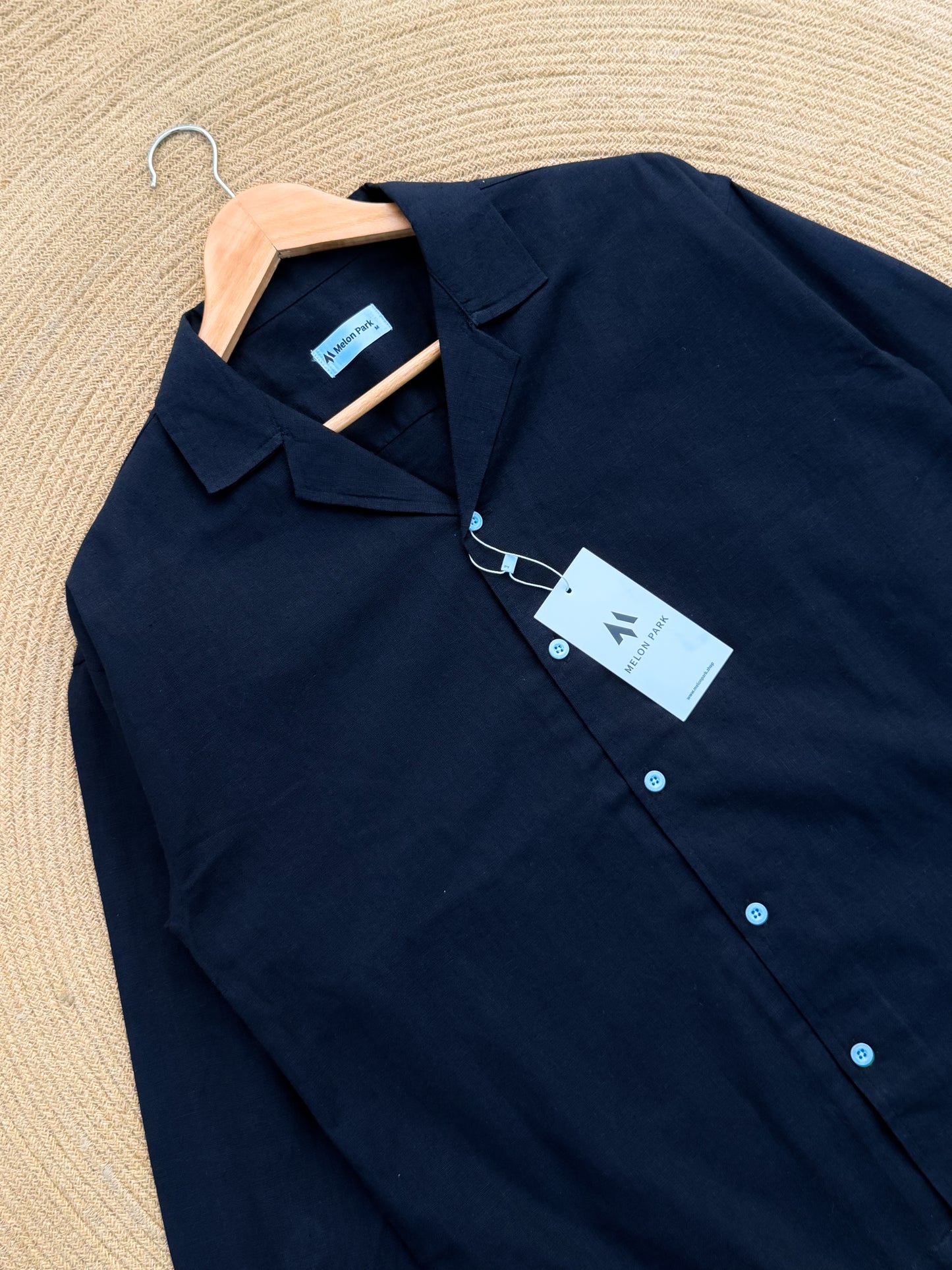 Drop-shoulder Cuban full sleeve shirt - Navy Blue