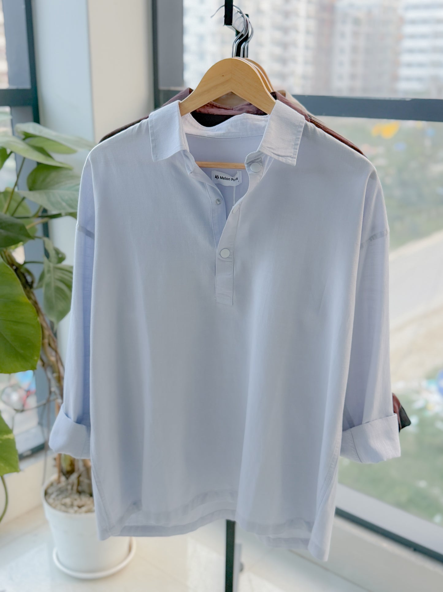 Fine Henley shirt - Powder Blue