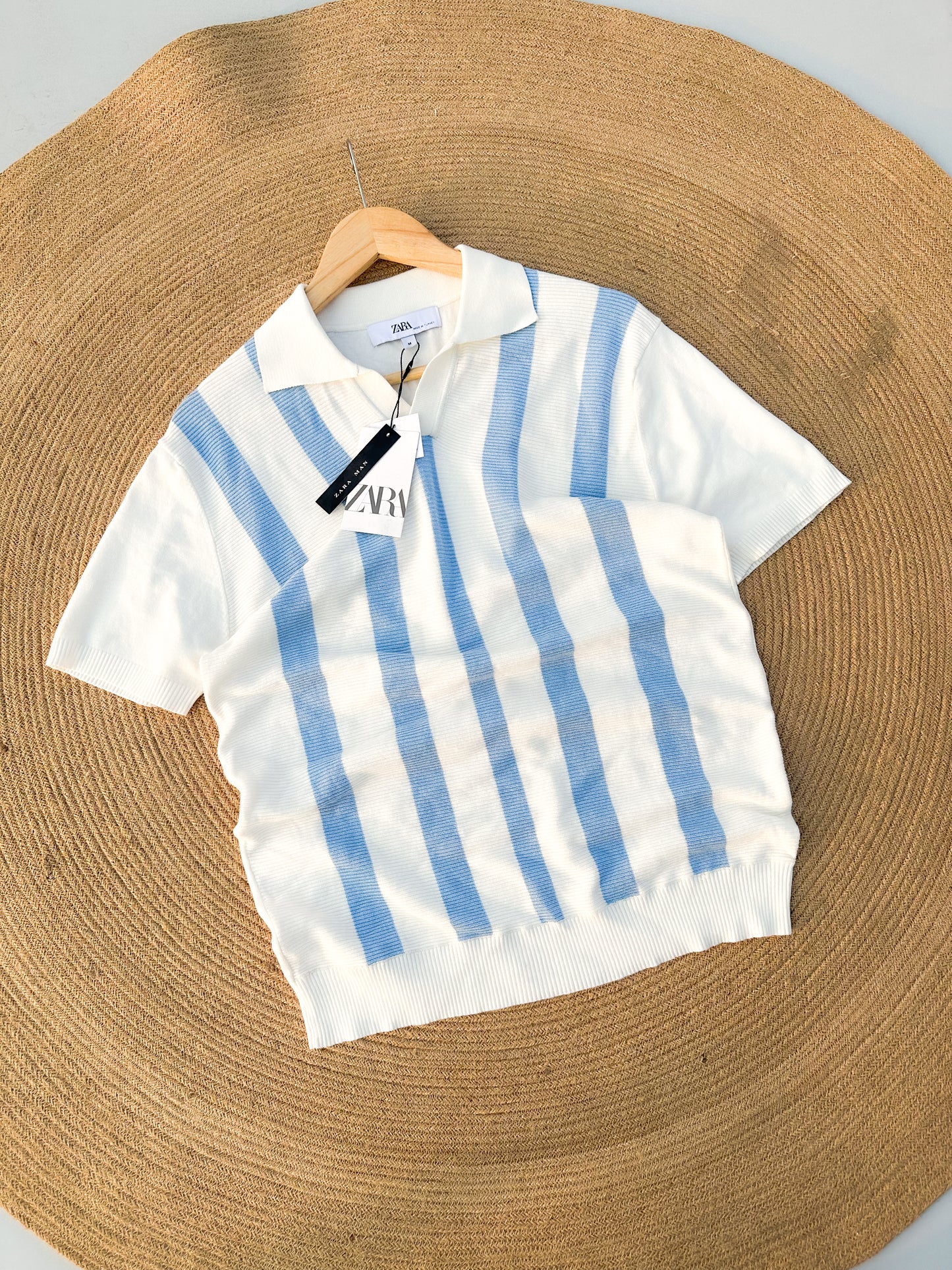 Executive Knitted Polo - White with Sky