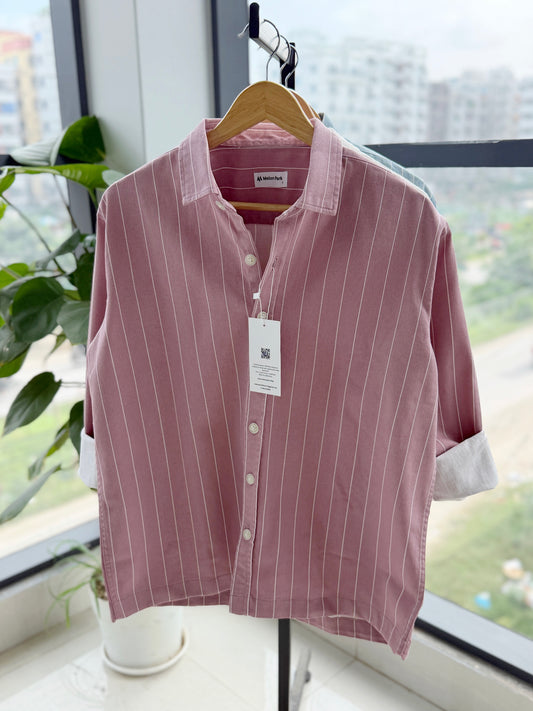 Gentle stripe Drop-shoulder shirt - Mauve stripe