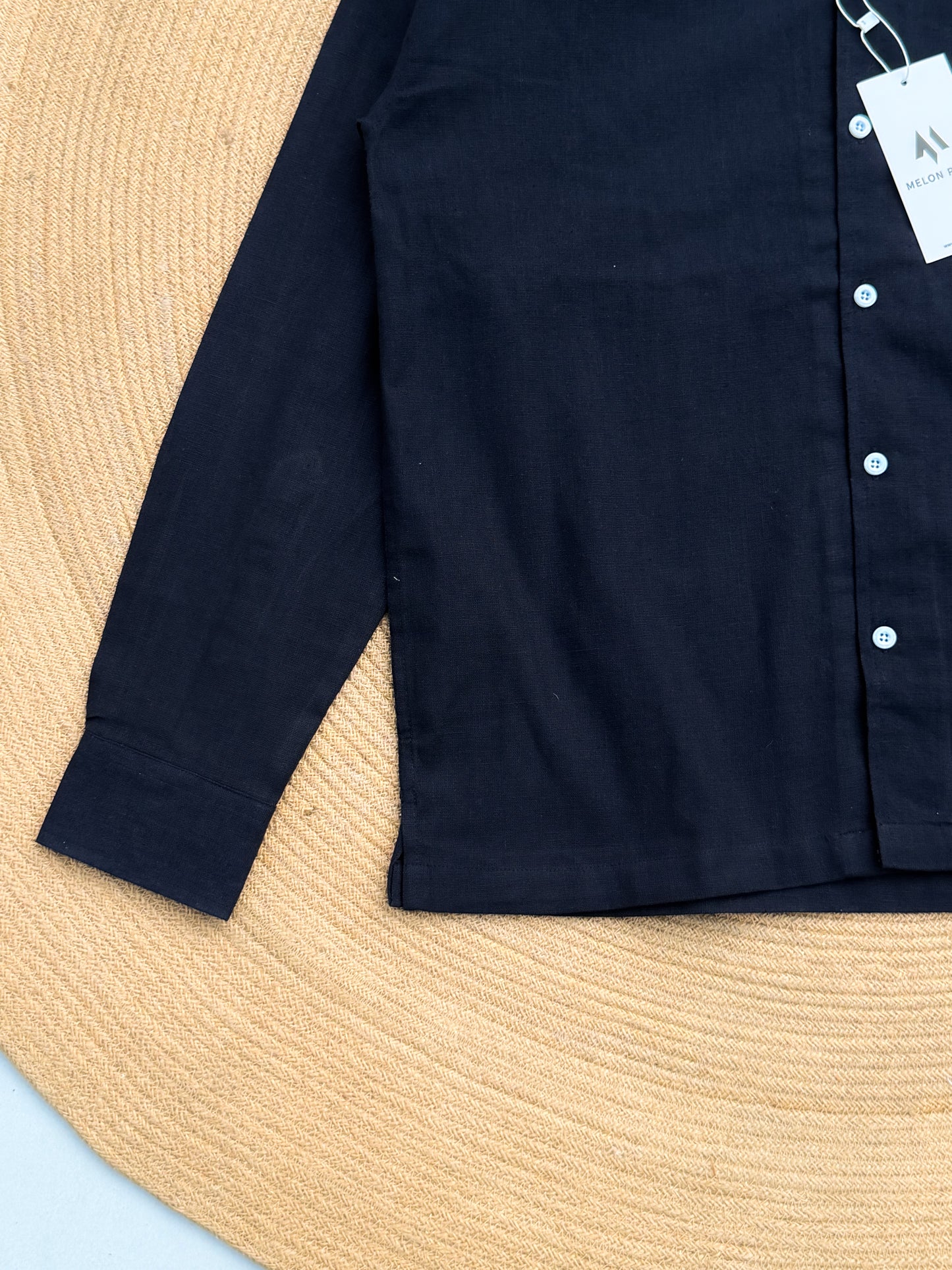 Drop-shoulder Cuban full sleeve shirt - Navy Blue