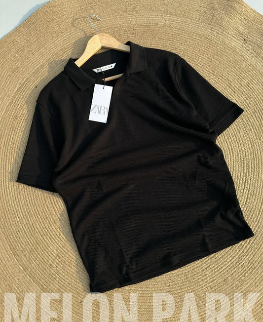 Black Thermal Waffle polo