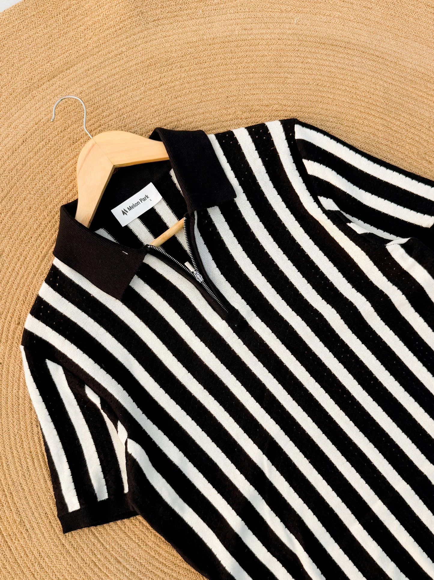 Classic Zipper Polo - Black with White