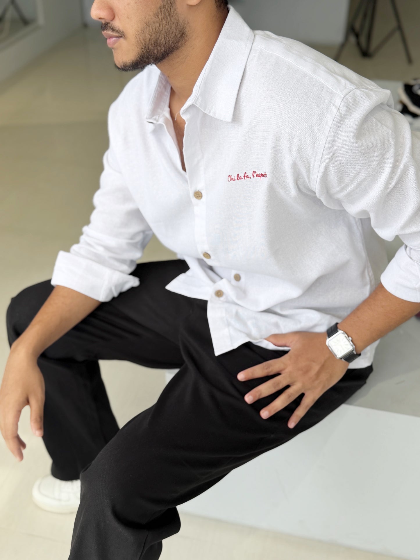 Embroidery Oversized Baggy shirt - White