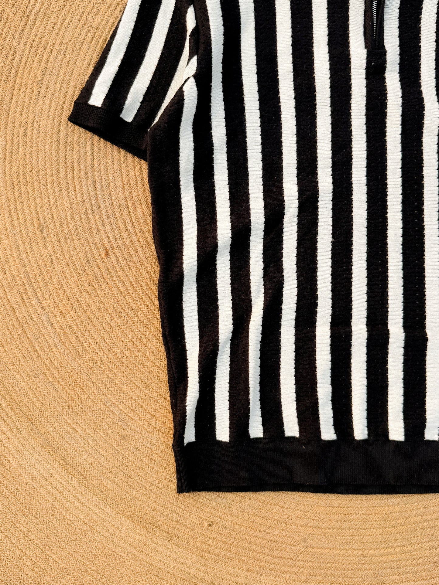 Classic Zipper Polo - Black with White