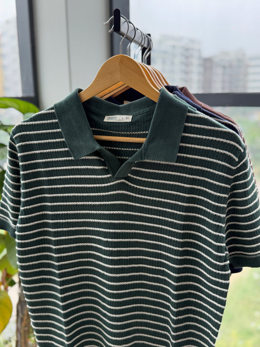 Cabana Knitted Polo - Bottle Green