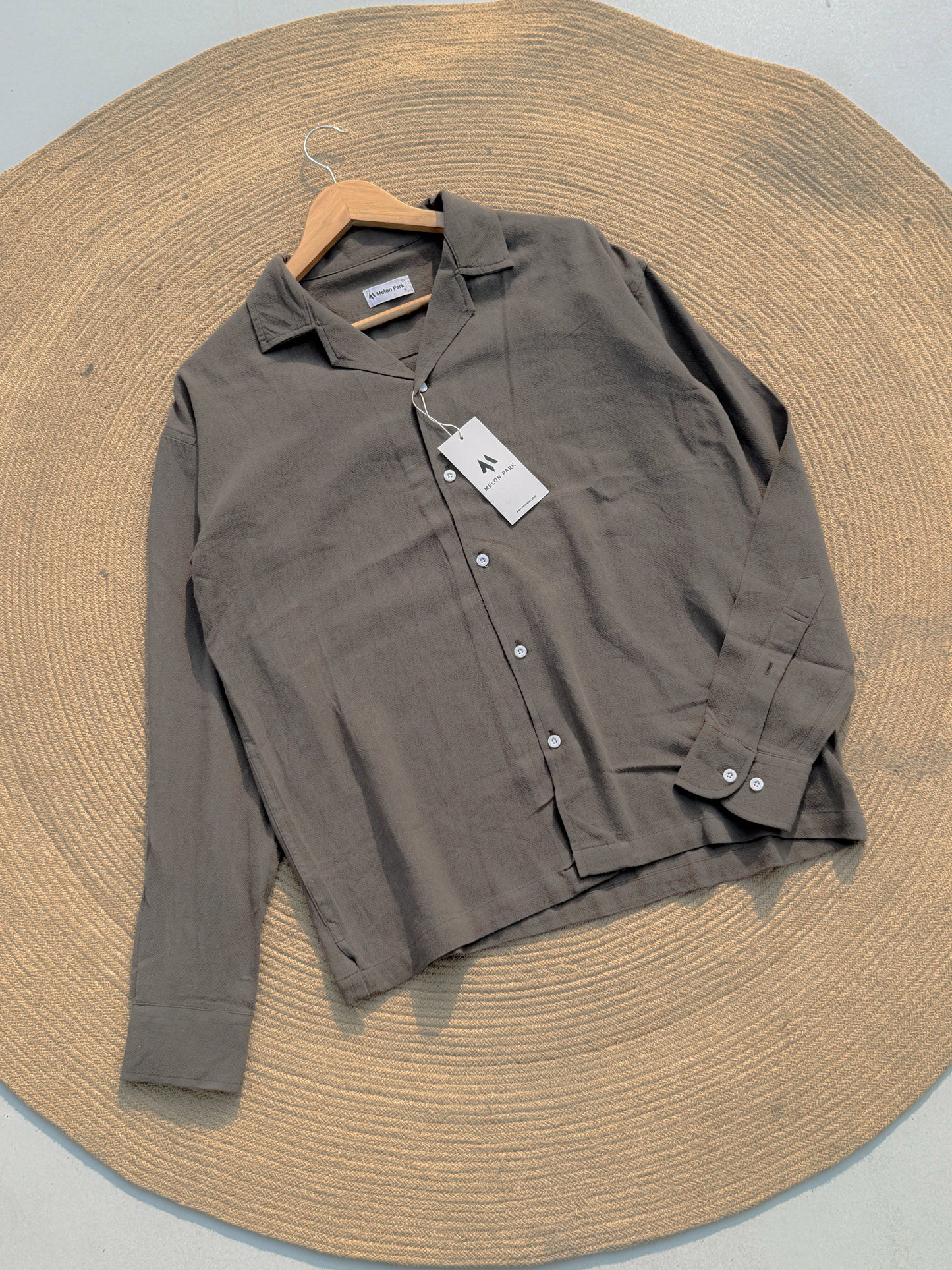 Drop-shoulder Cuban full sleeve shirt - Textured Grey