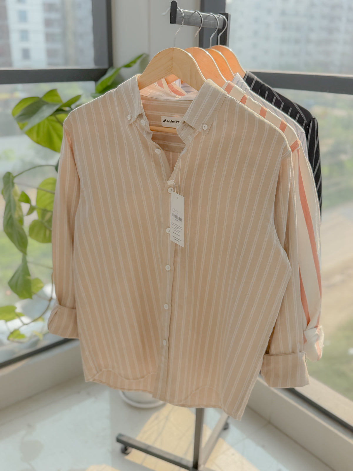 Gentle stripe shirt - Camel Horizon