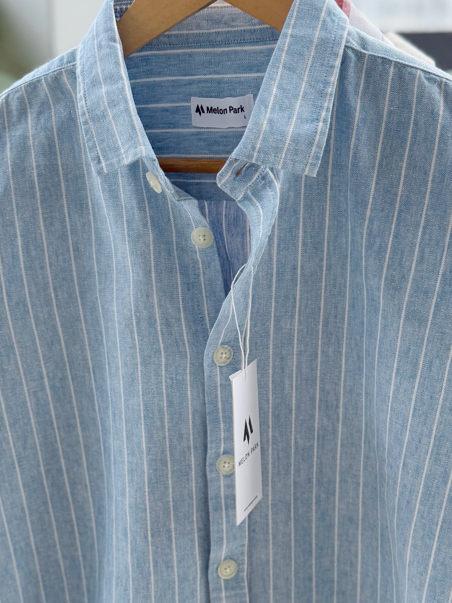 Gentle stripe Drop-shoulder shirt - Seaside stripe