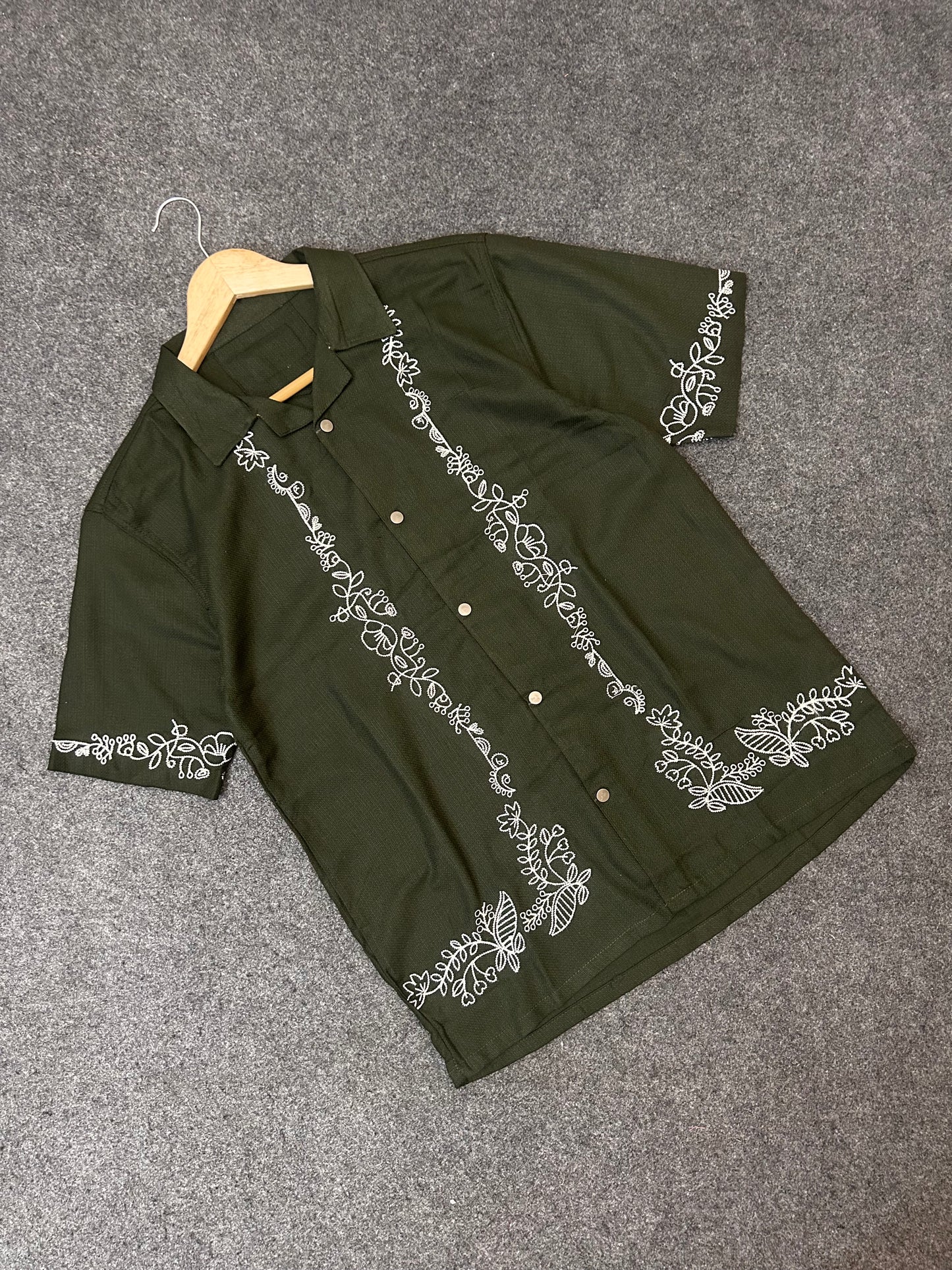 Olive Blooming  Cuban Shirt