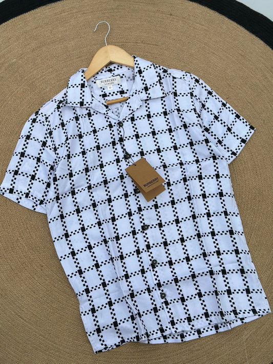White Cheque Cuban Half Shirt