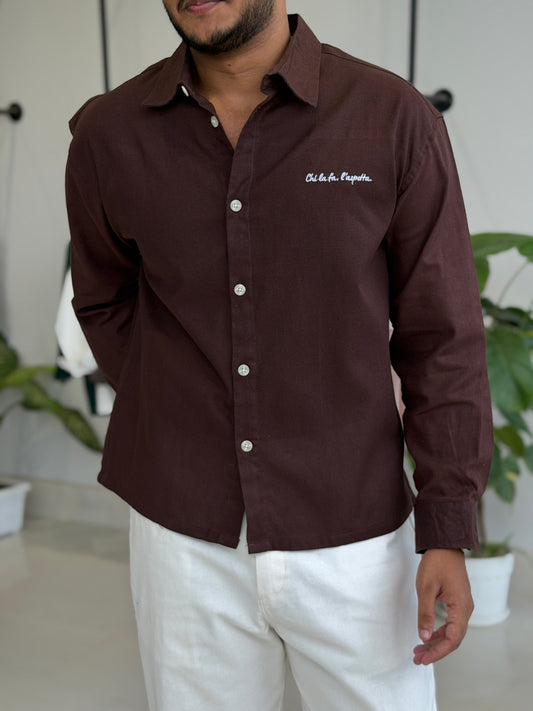 Embroidery Oversized Baggy shirt - Chocolate