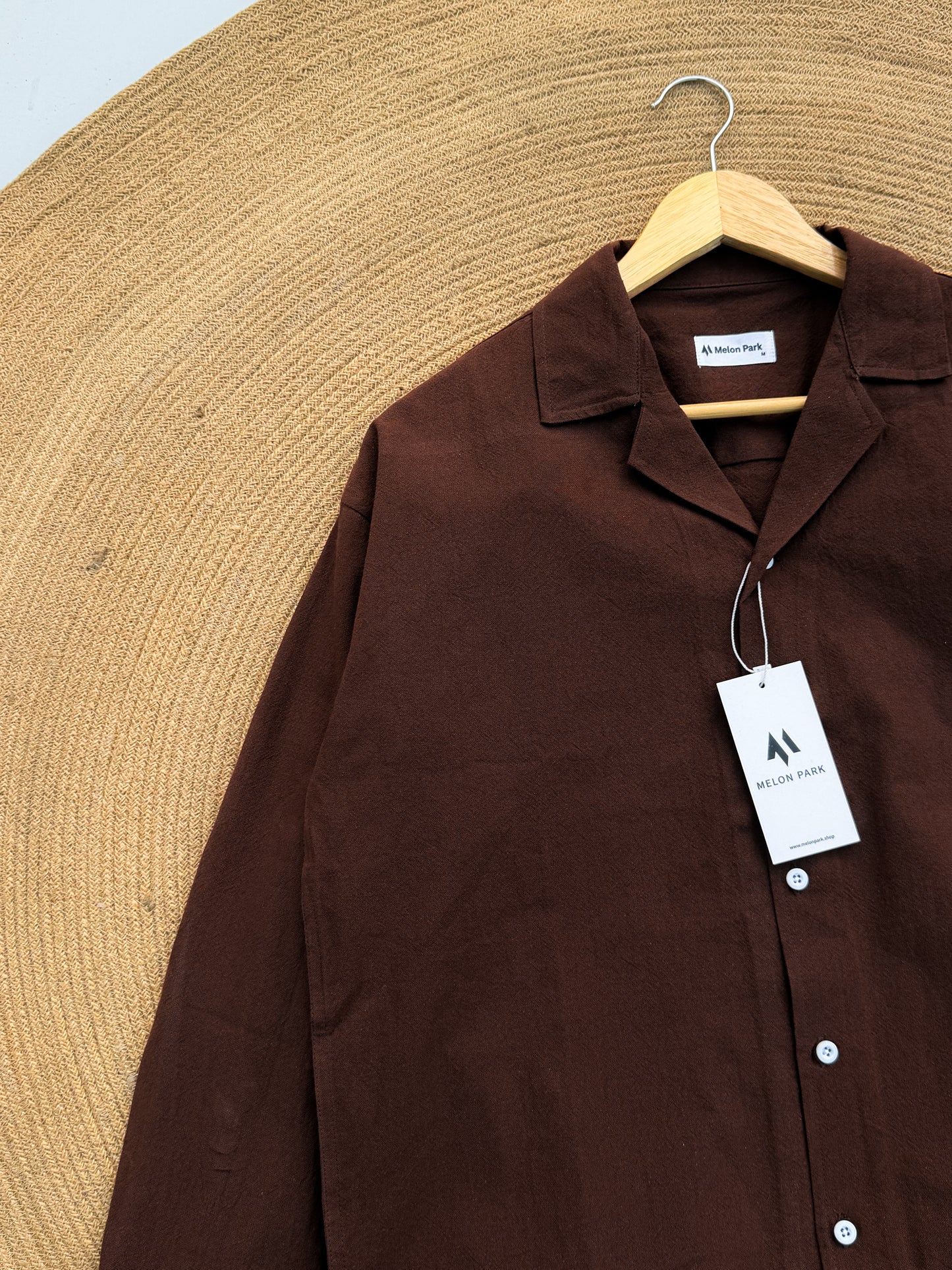 Drop-shoulder Cuban full sleeve shirt - Chocolate