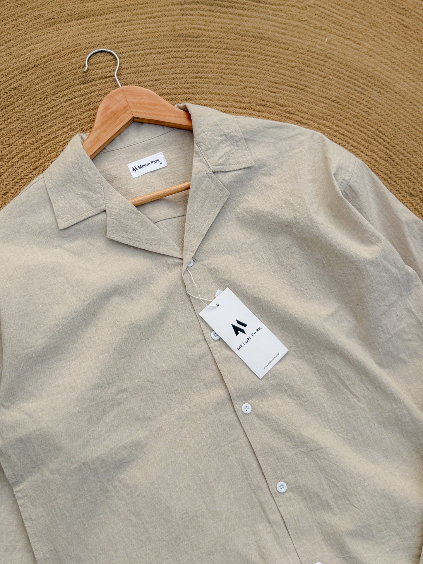Drop-shoulder Cuban full sleeve shirt - Textured Off White