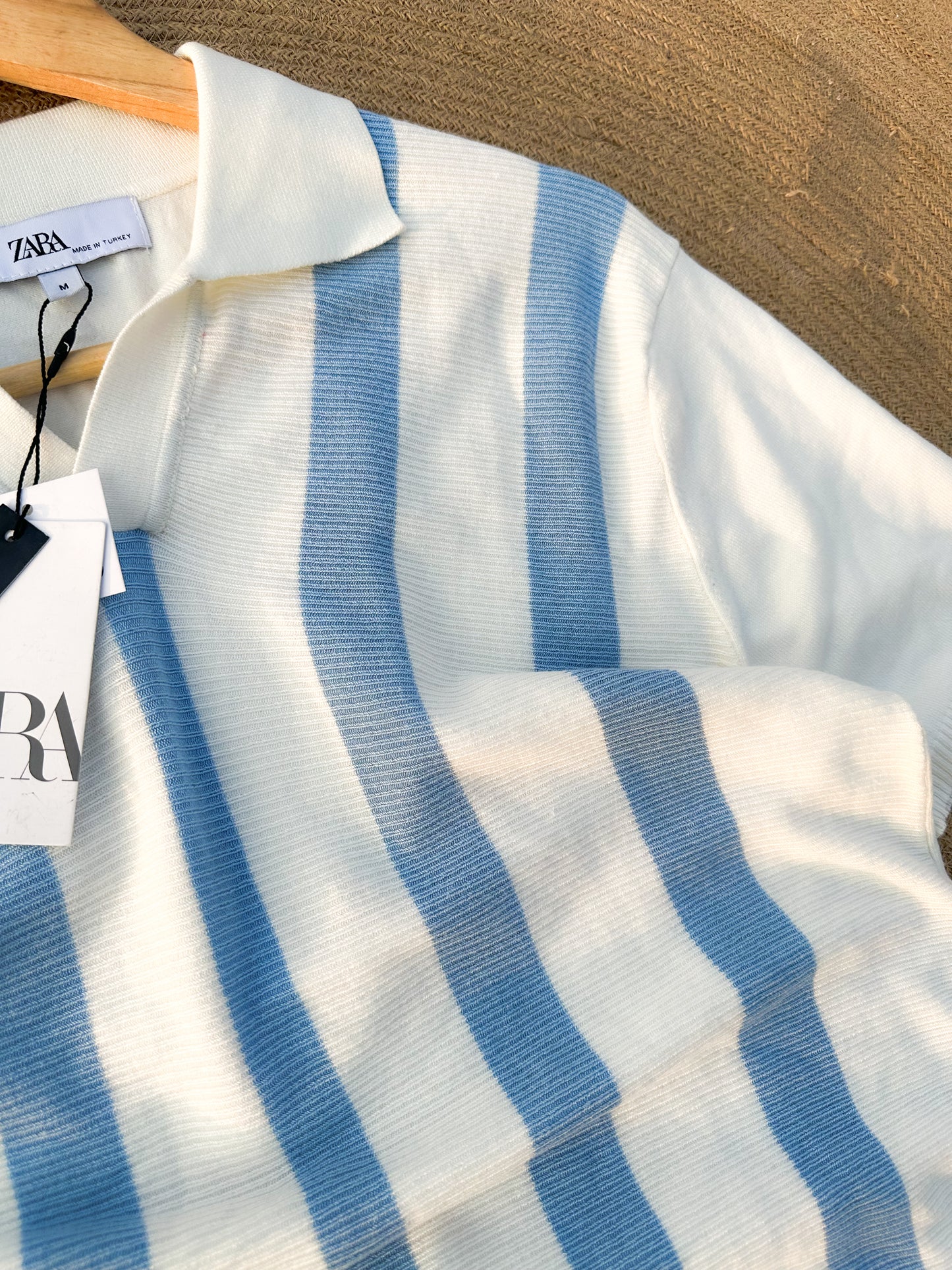 Executive Knitted Polo - White with Sky