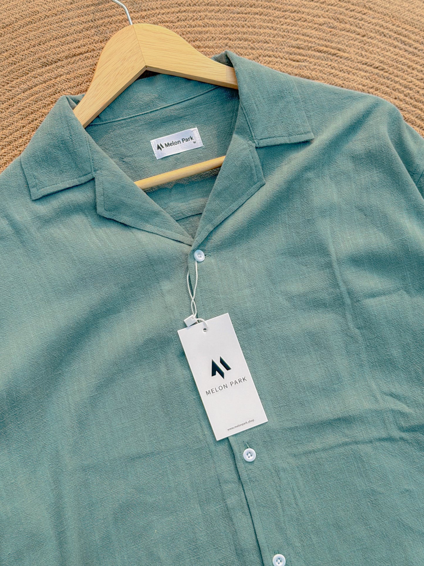 Drop-shoulder Cuban full sleeve shirt - Sage Green