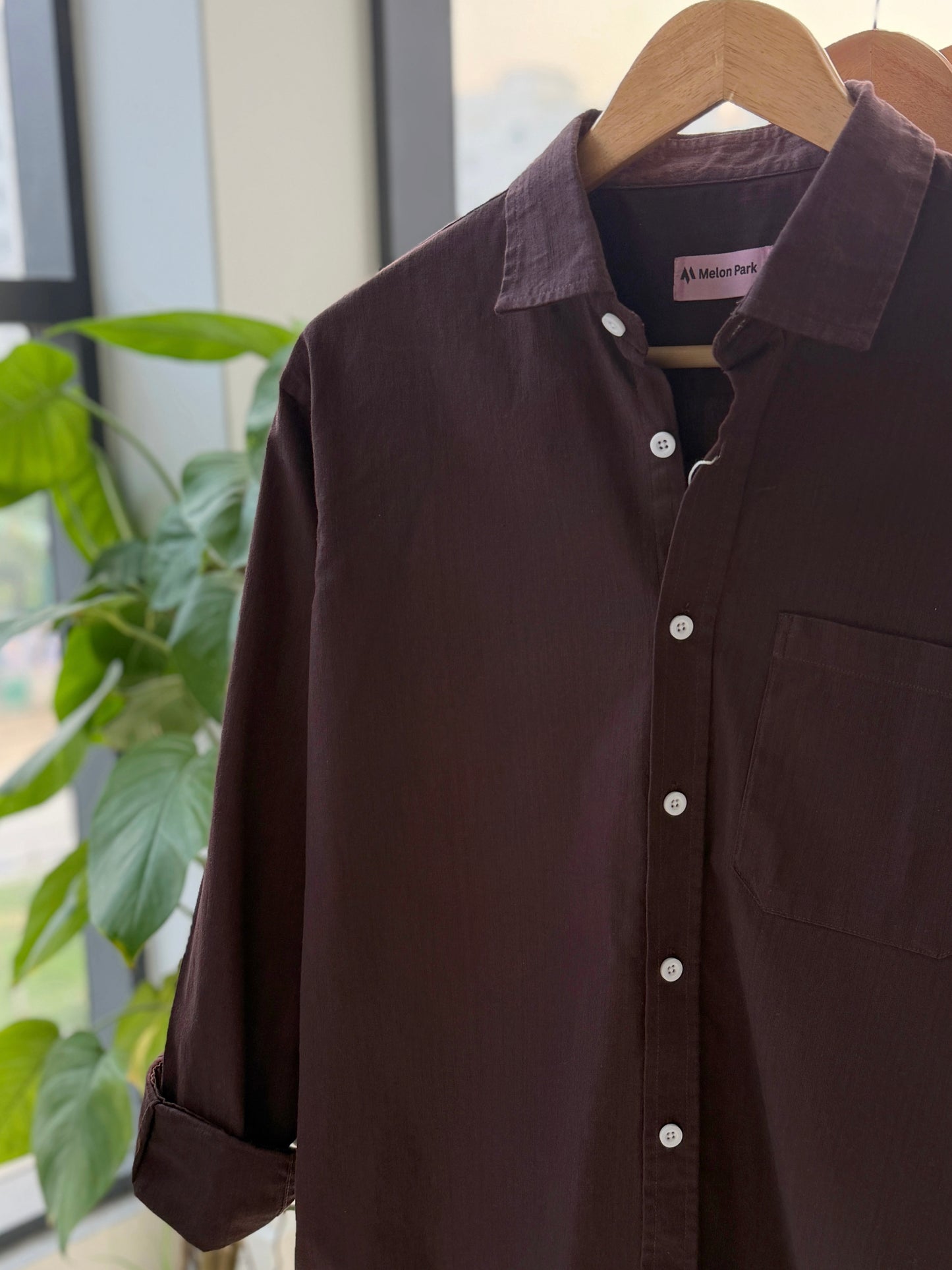 Drop-shoulder boxy shirt - Dark Chocolate