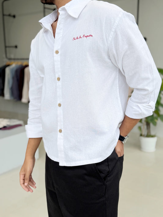 Embroidery Oversized Baggy shirt - White