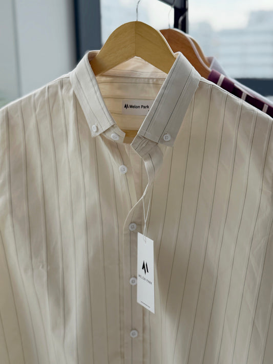 Gentle stripe shirt - Cream with Green pinstripe