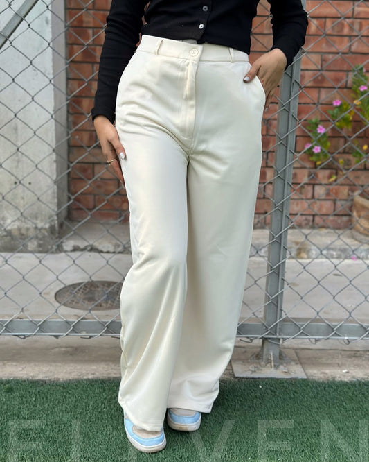 High Waist Off-White Wide Leg Pant