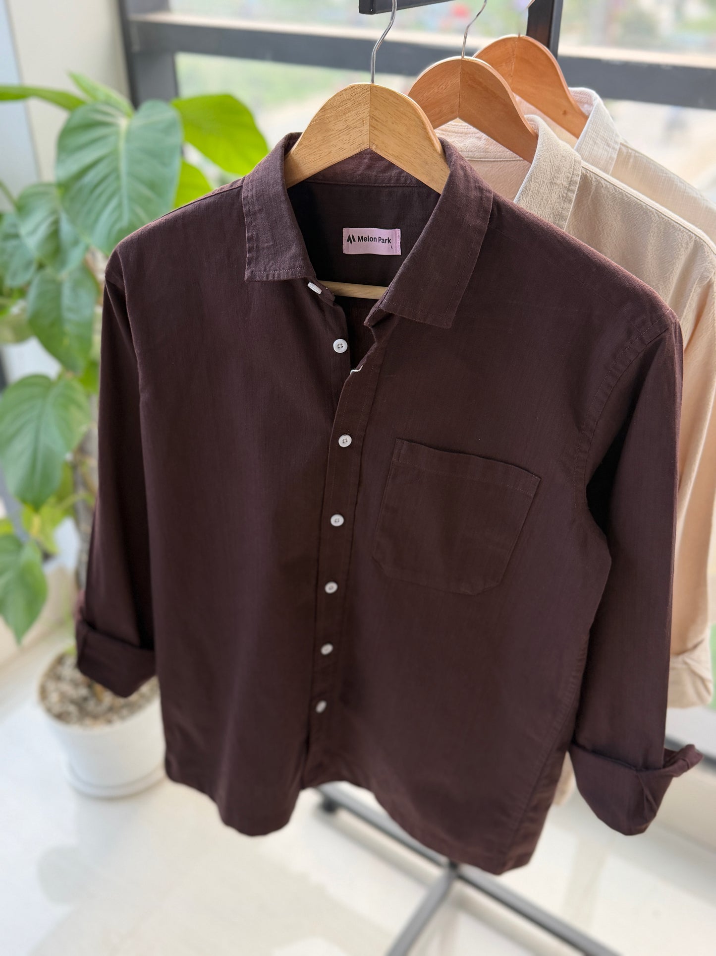 Drop-shoulder boxy shirt - Dark Chocolate