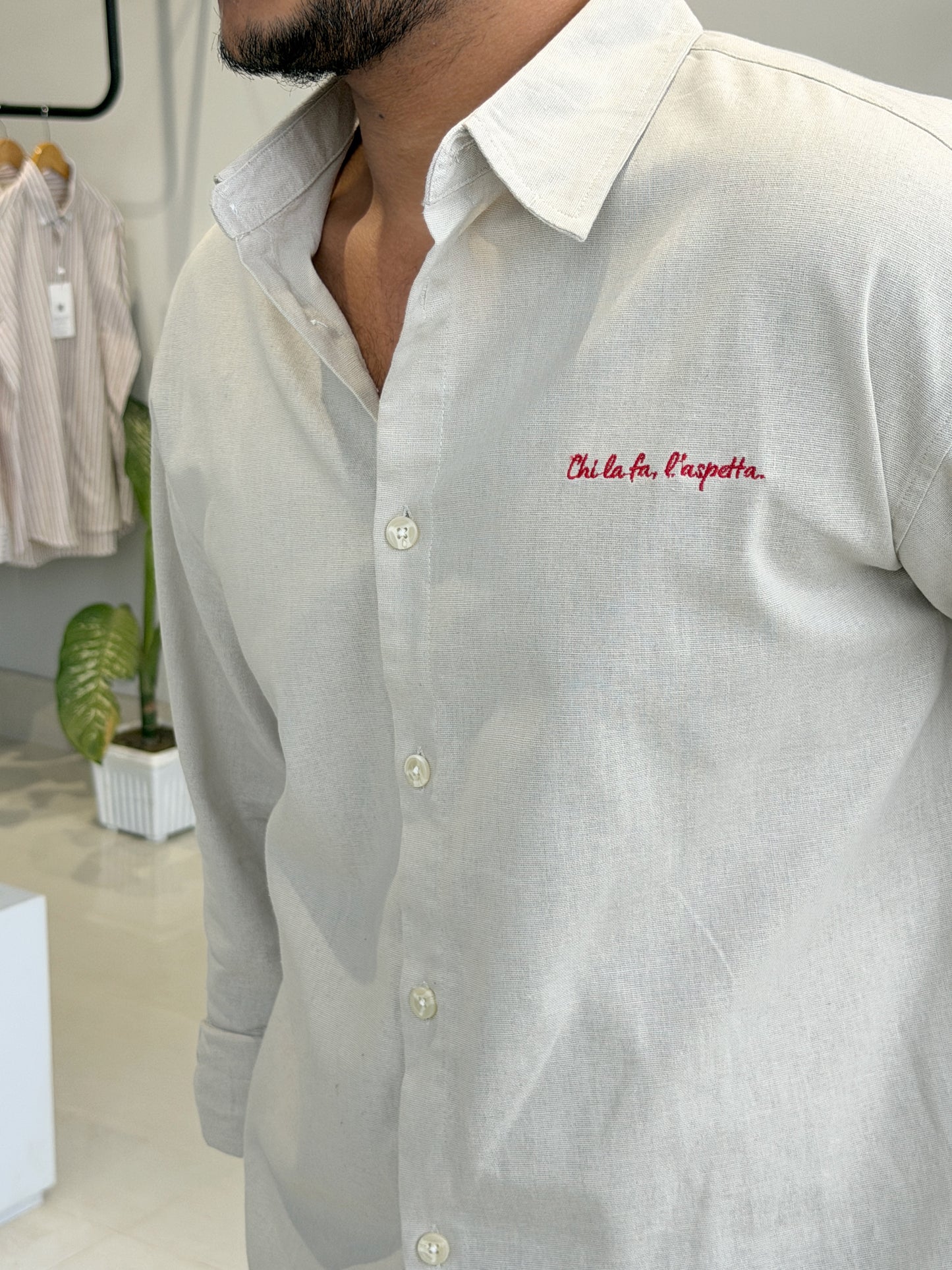 Embroidery Oversized Baggy shirt - Off White