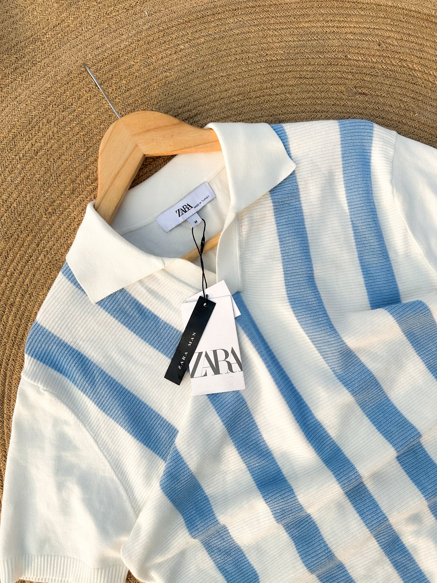 Executive Knitted Polo - White with Sky