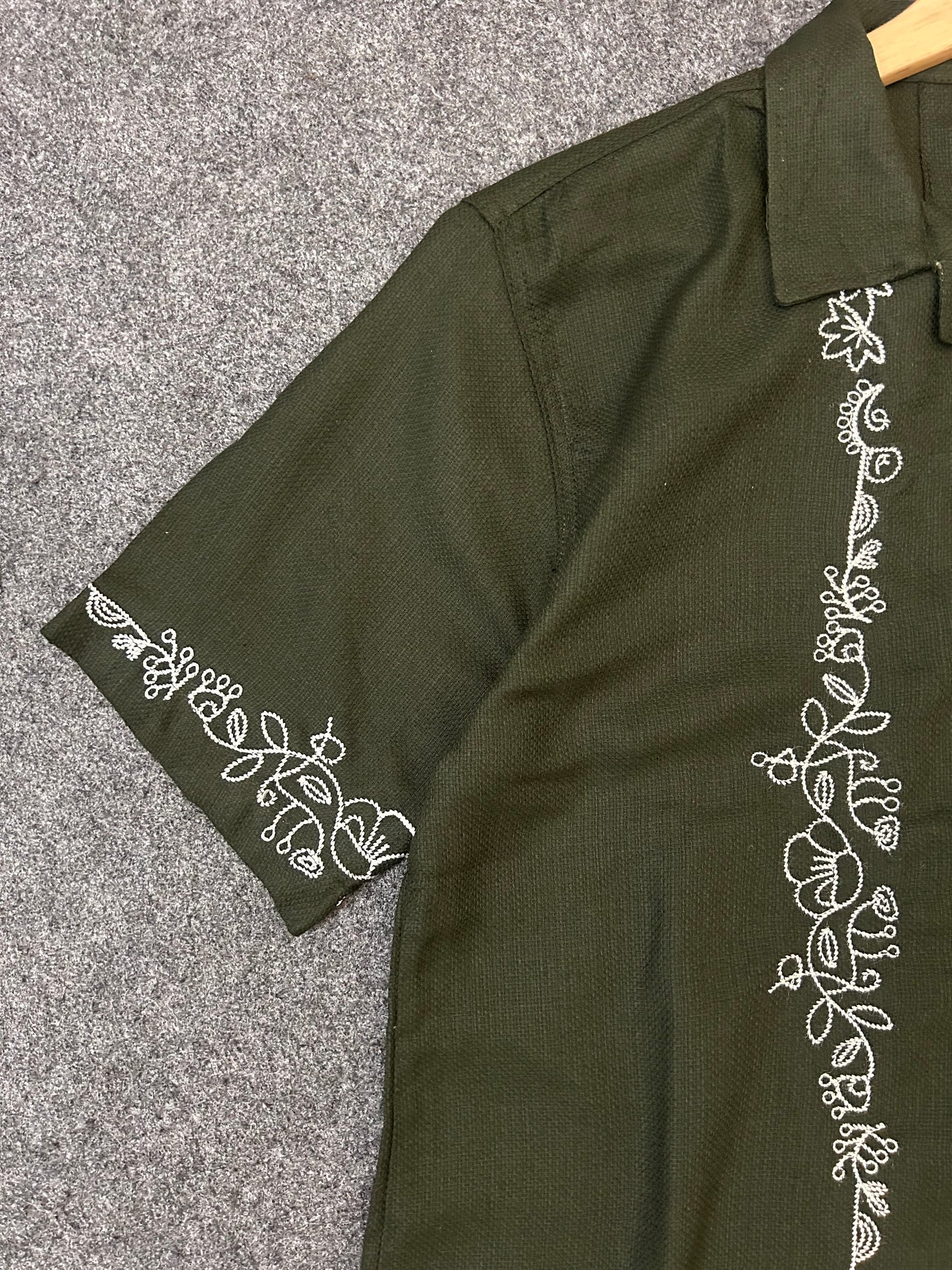 Olive Blooming  Cuban Shirt