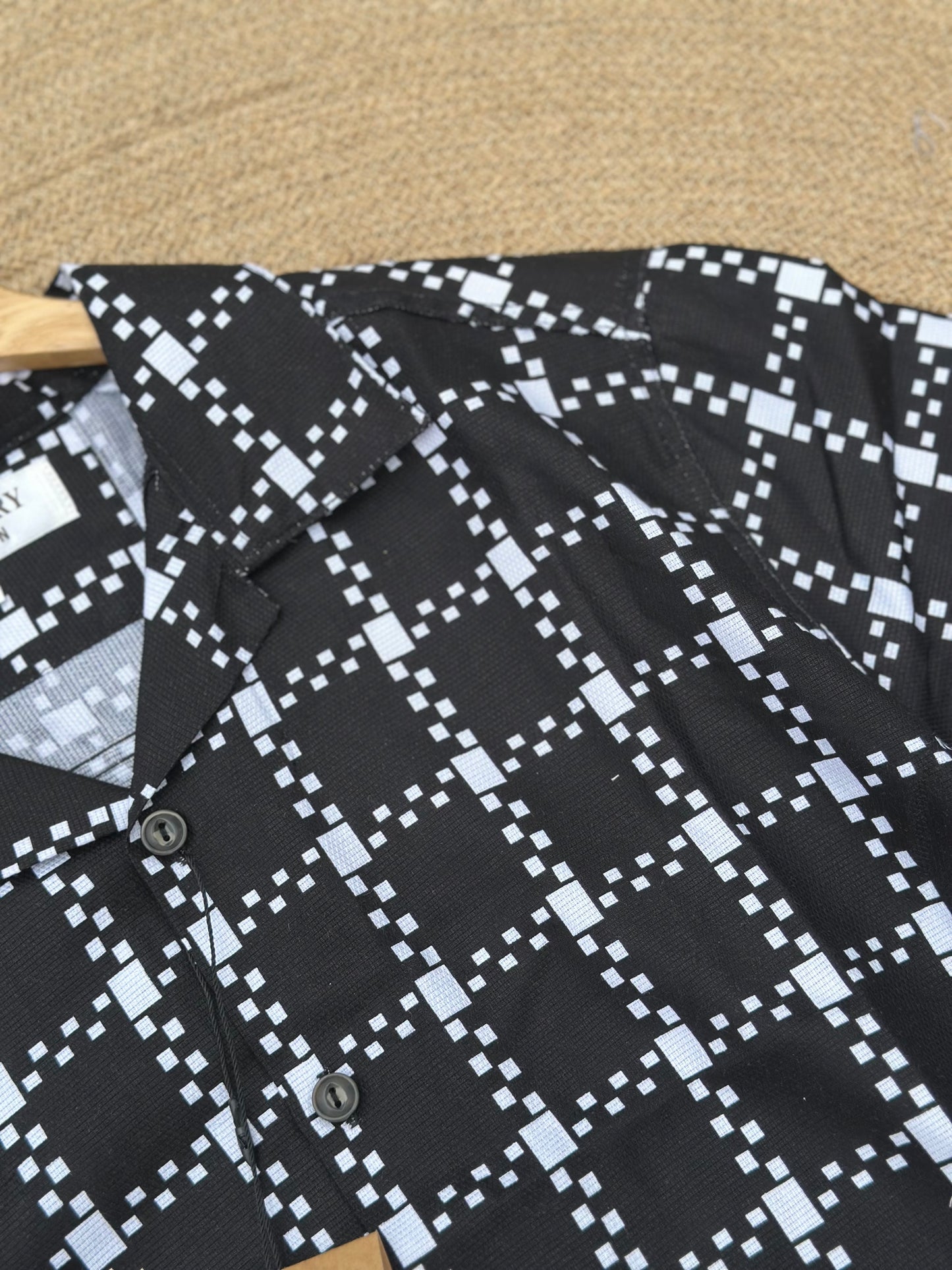 Black Cheque Cuban Half Shirt