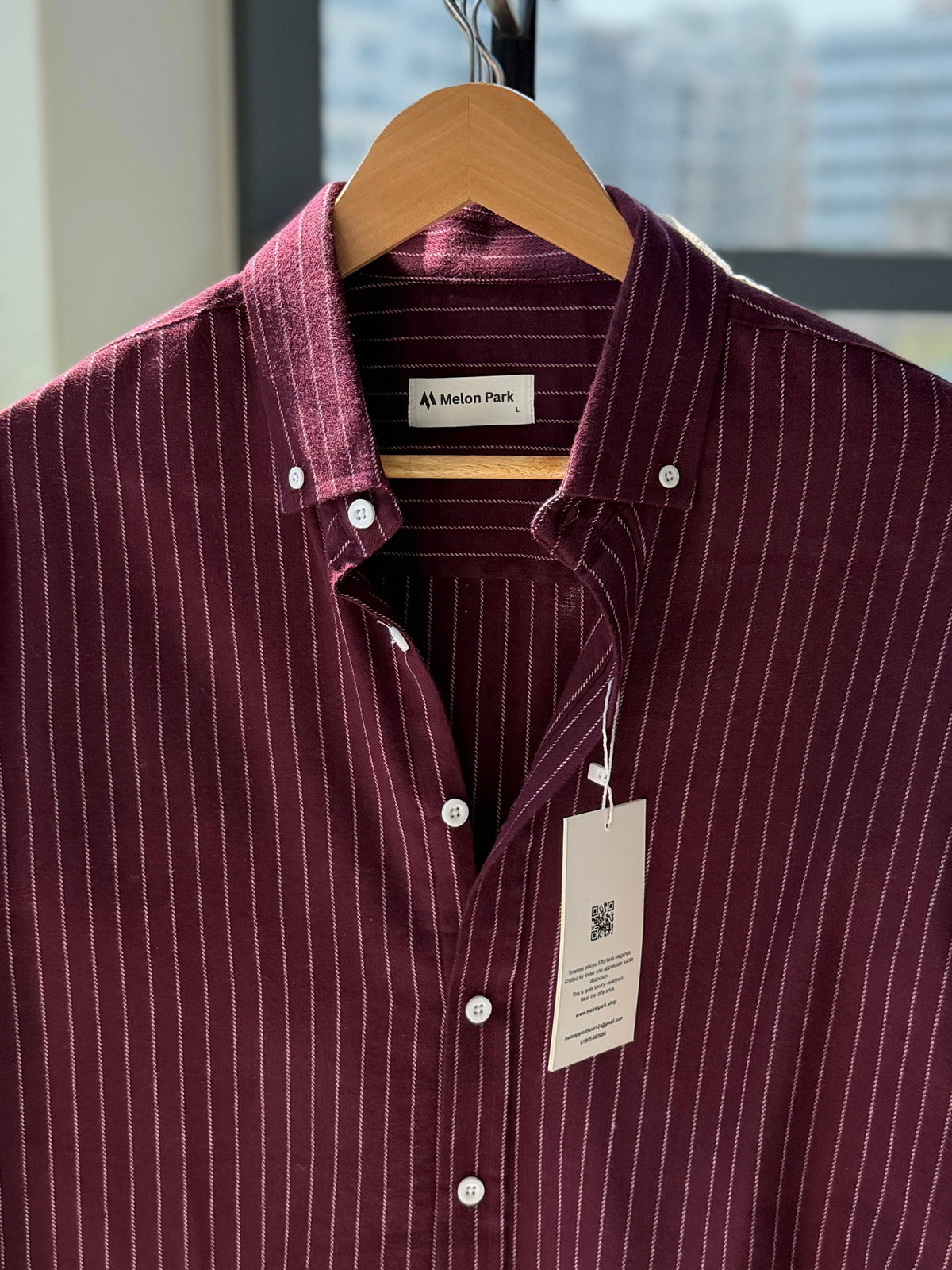 Gentle stripe shirt - Maroon with light pink stripe