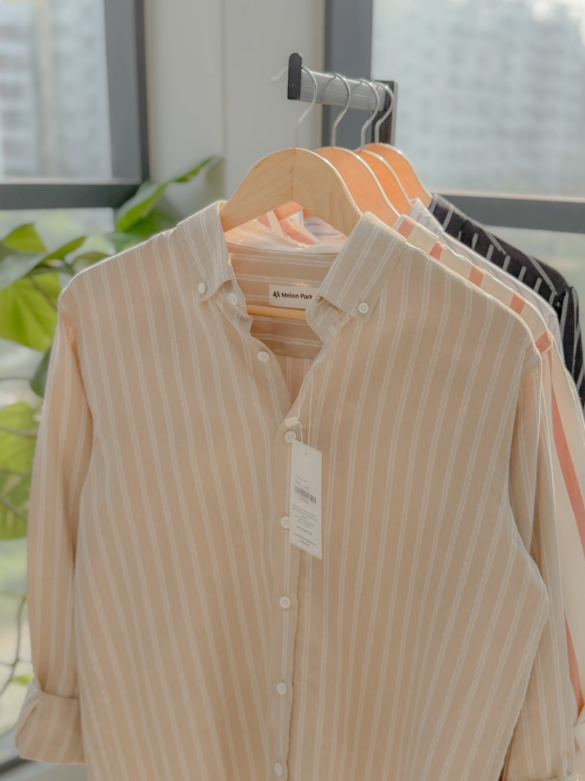 Gentle stripe shirt - Camel Horizon