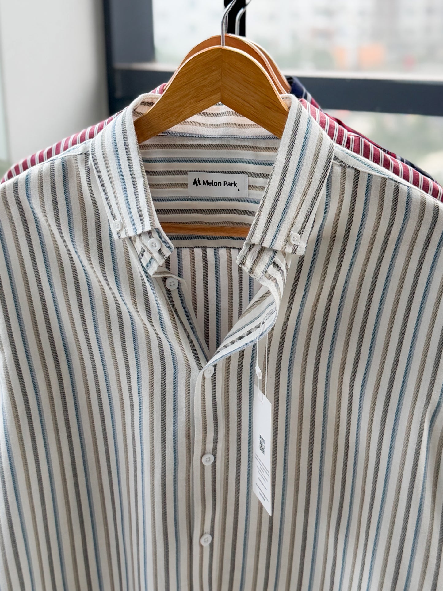 Gentle stripe shirt - Taupe & Teal Line