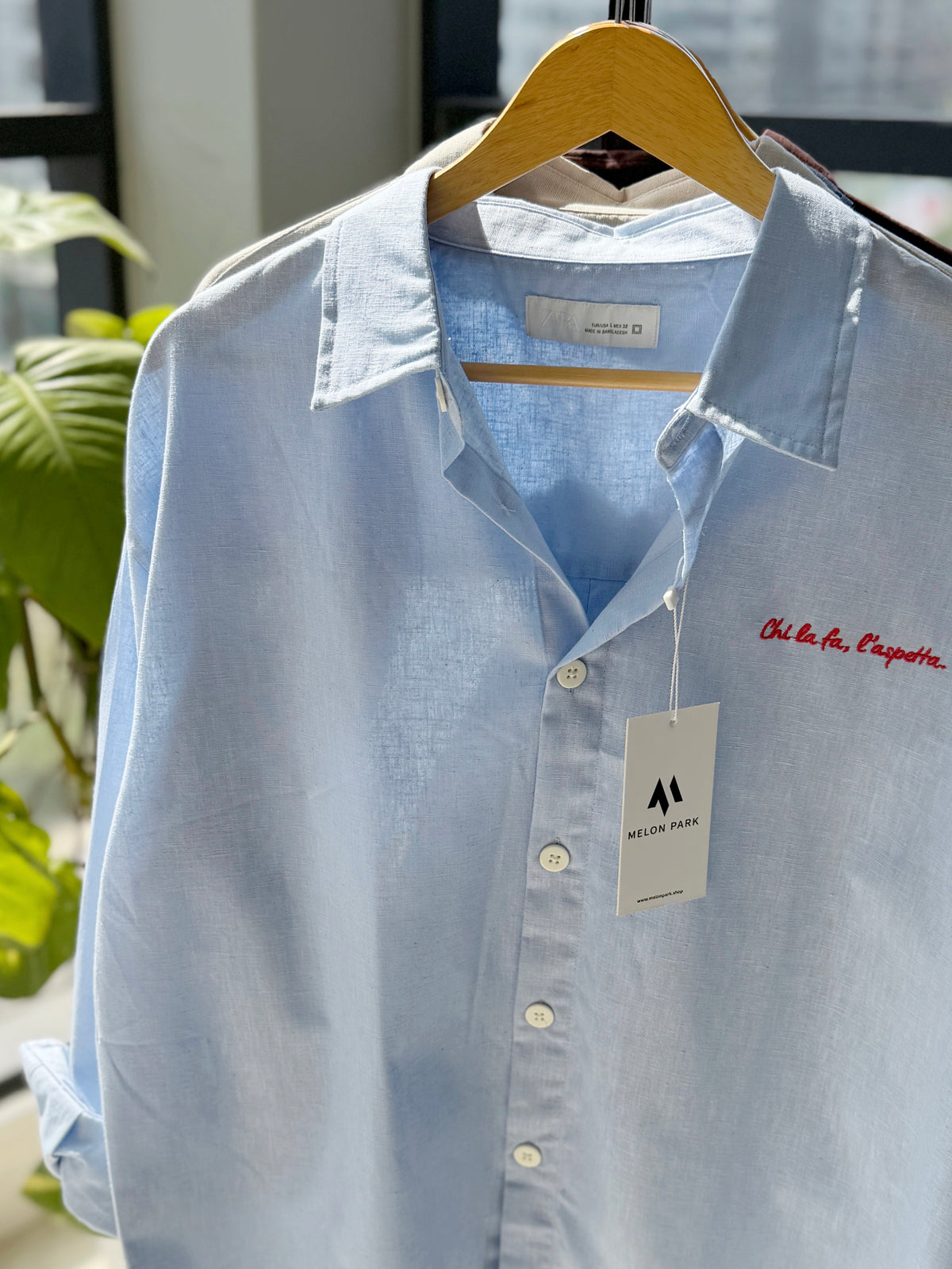 Embroidery Oversized Baggy shirt - Sky Blue