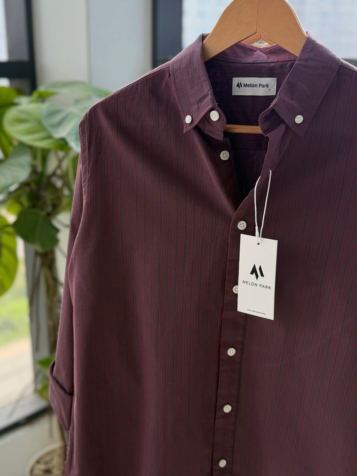 Gentle stripe shirt - Burgundy micro-stripe