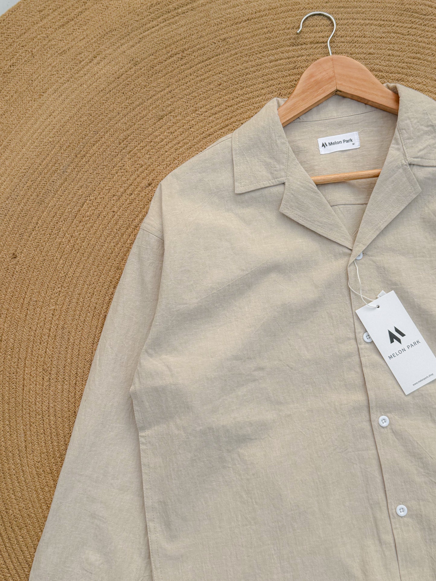 Drop-shoulder Cuban full sleeve shirt - Textured Off White