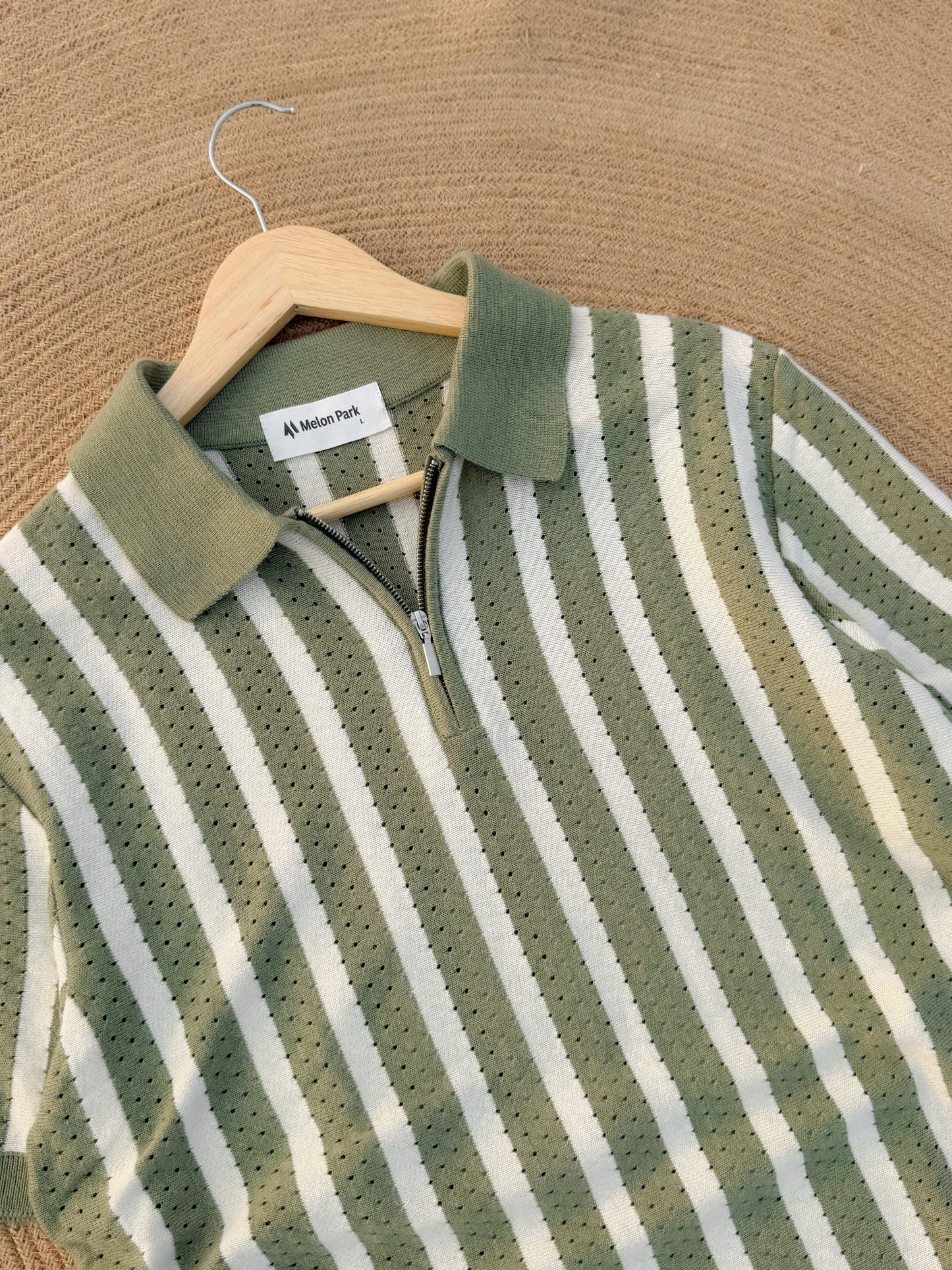 Classic Zipper Polo - Mint with White