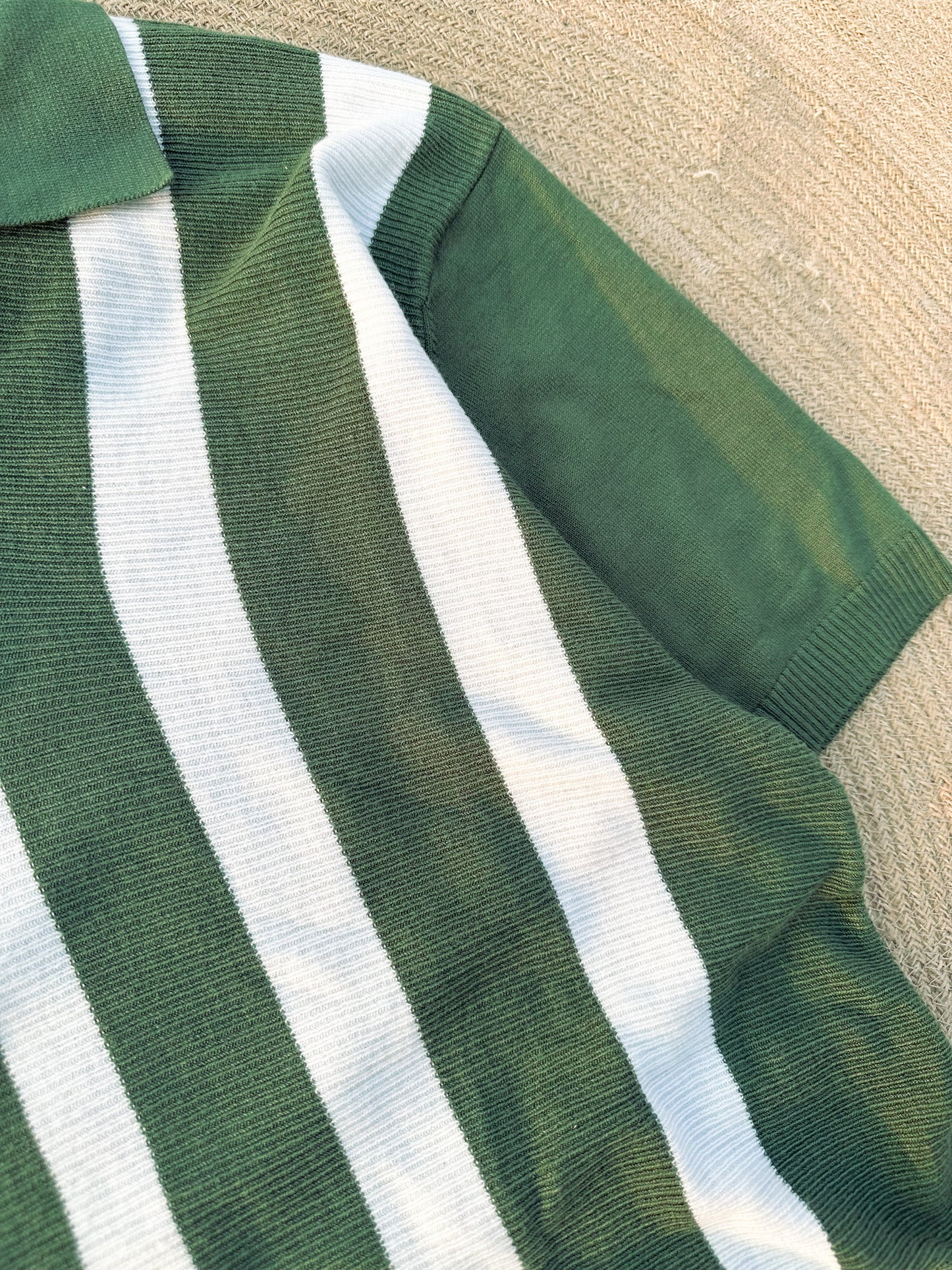 Executive Knitted Polo - Olive with White