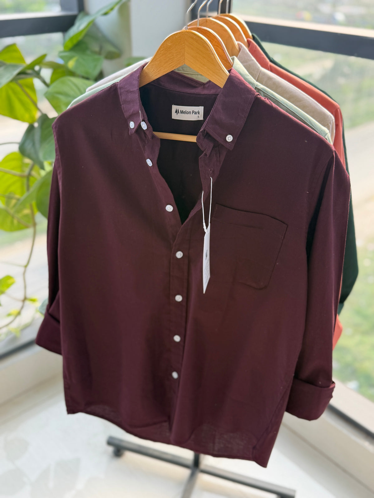 Chambray solid shirt - Wine