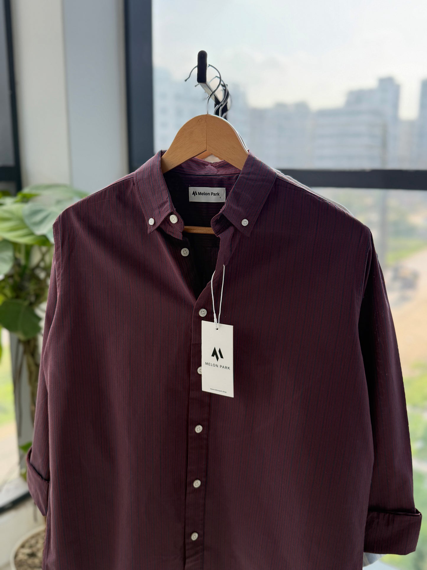 Gentle stripe shirt - Burgundy micro-stripe