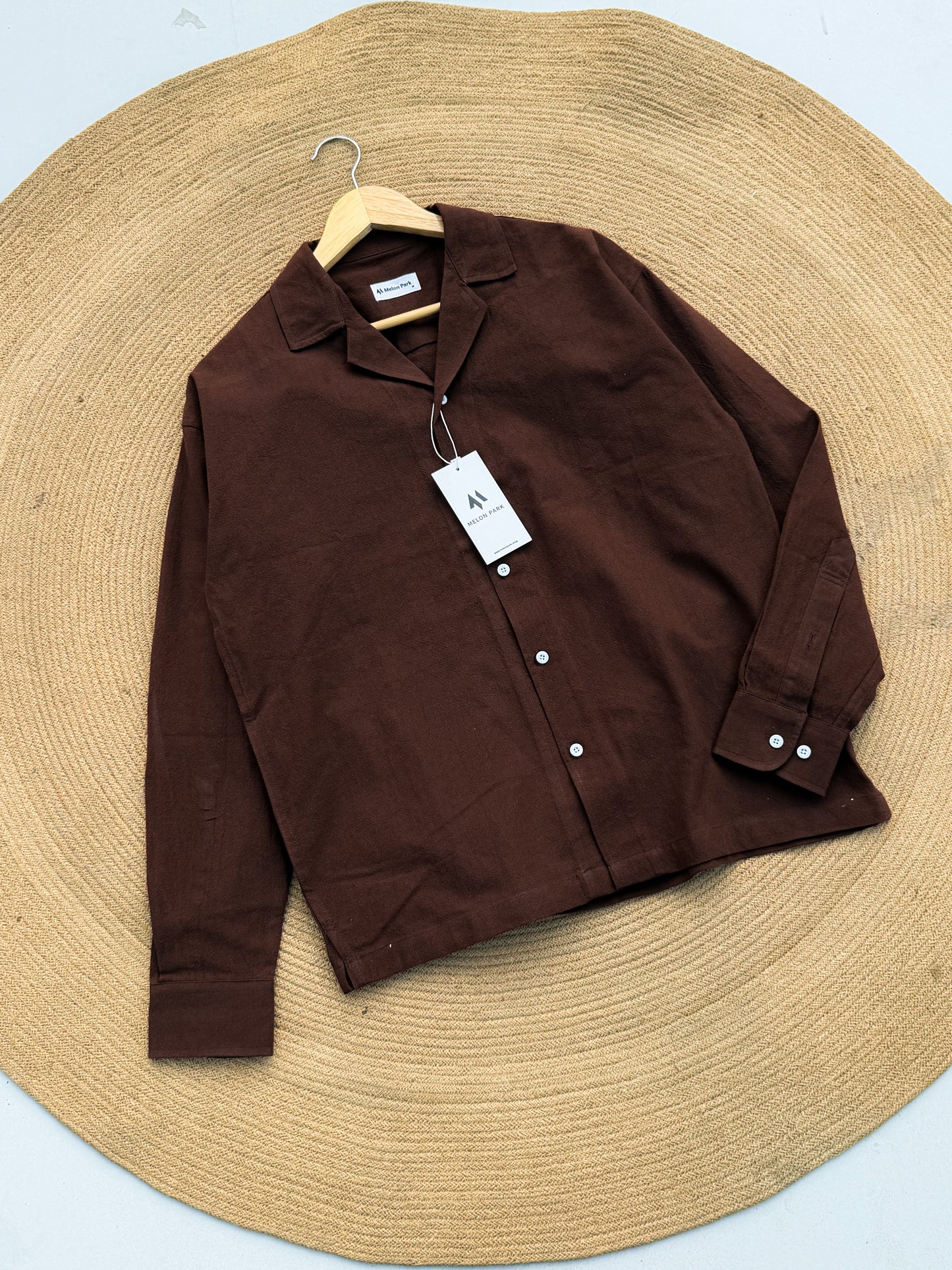 Drop-shoulder Cuban full sleeve shirt - Chocolate