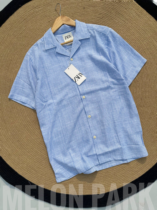 Sky blue stripe Old Money Cuban Shirt