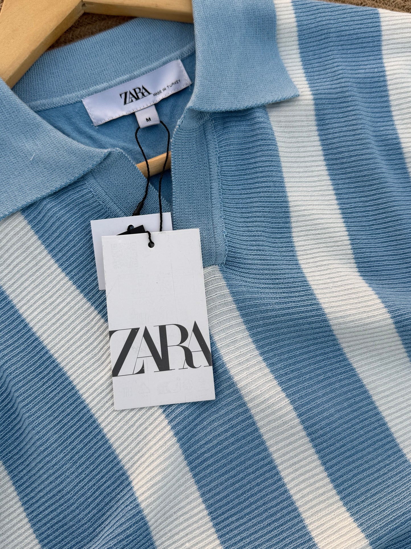 Executive Knitted Polo - Cool Blue with White